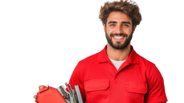 Dicut image of man worker standing with confident on a isolated transparent background.