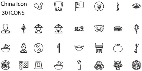 Set of China icons. Line art style icons bundle. vector illustration