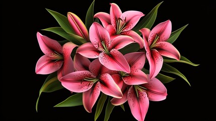 Fototapeta premium Vivid Rich Bouquet of Lilies Seen from Above: Elegant Floral Illustration with Lush Colors