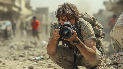 A dedicated photographer captures the essence of life amidst chaos in a war-torn environment, showcasing resilience and bravery.