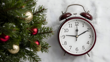 Countdown to midnight. Retro style clock counting last moments before Christmas or New Year 2024...