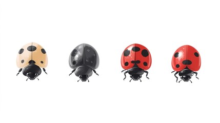 Fototapeta premium Ash Grey Lady Beetle Vector Art in Various Views on a White Background: Detailed and Versatile Illustration