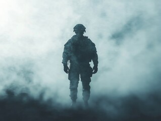 Fototapeta premium Military Officer in Fog