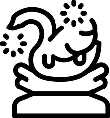 Veterinarian holding a sick dog vomiting with nausea, outline icon design