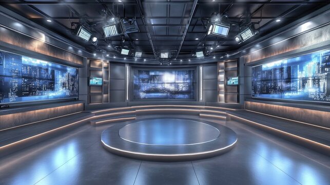 TV Studio with Multiple Screens
