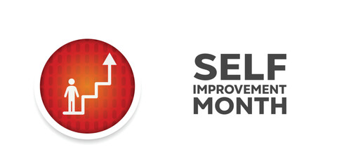 Self Improvement month. People and upward arrows. Great for cards, banners, posters, social media and more. White  background.