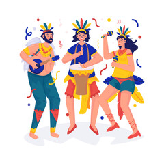 Carnival celebration with dancing and percussion music vector illustration