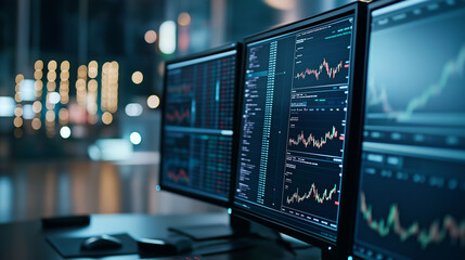 An illustration of business process automation concept, showcasing graphs for distribution analysis and consumption monitoring in a high-tech digital environment.