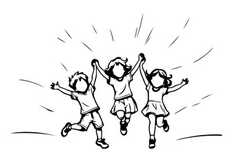 Fototapeta premium Happy Children Group Silhouette Vector Illustration. Stylish Modern Sketch Illustration of a Happy Kids Silhouettes. Child Playing Lifestyle