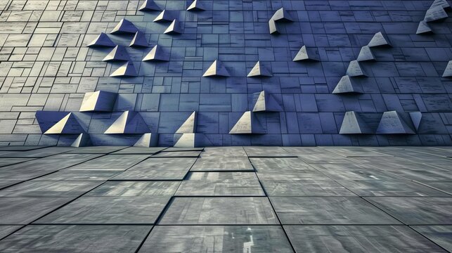 Abstract blue background pattern, texture design on geometric layered triangle shapes in modern art background or banner, royal blue angles photography