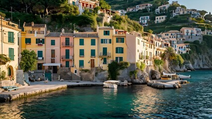 Obraz premium mediterranean houses nestled in an idyllic coastal village
