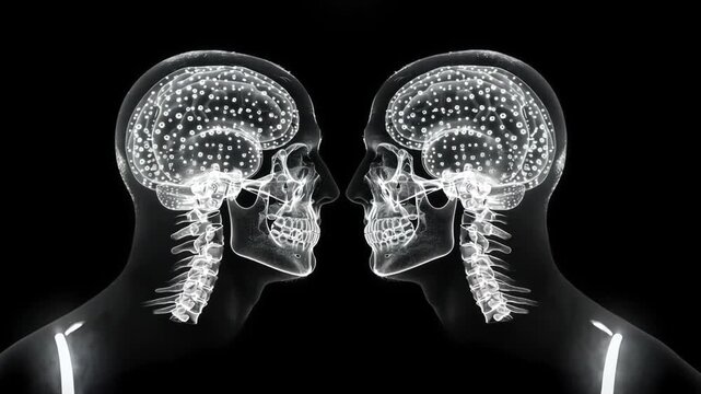 Anatomical exploration of human skull and brain structure with side profiles at night