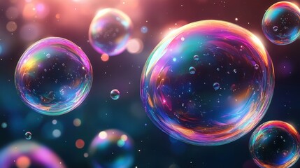 Naklejka premium Set of realistic colorful soap bubbles on white background,Soap bubbles for vector illustrations,3d pink soap ball. Realistic rainbow water bubble,Pink soap bubbles float,copy space.