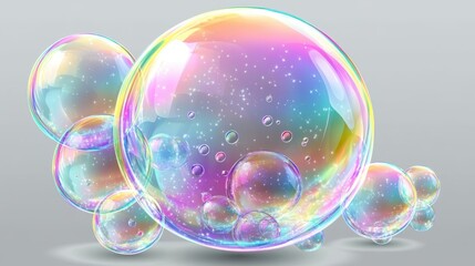 Set of realistic colorful soap bubbles on white background,Soap bubbles for vector illustrations,3d pink soap ball. Realistic rainbow water bubble,Pink soap bubbles float,copy space.