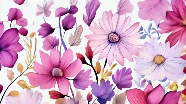 Beautiful floral pattern design with vibrant flowers in various shades on a light background