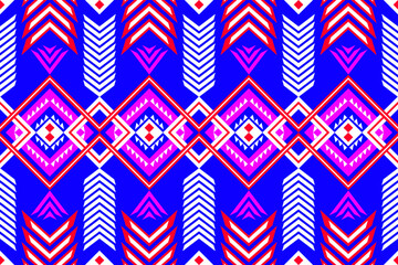 Bright Tribal Diamond and Arrow Pattern with Blue and Pink Accents