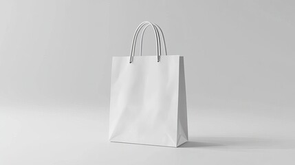A plain white shopping bag with handles, standing on a white background.