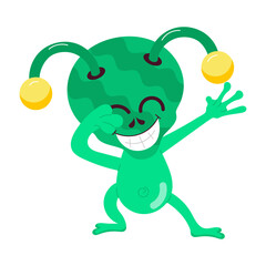 A comic style sticker of happy alien dab dance 

