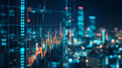 Fototapeta premium Urban Nightlife and Financial Trends: A Captivating Blend of Stock Market Data and City Vibes