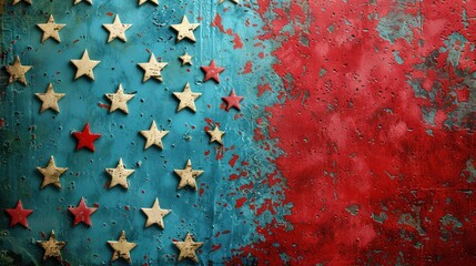 Obraz premium Distressed Blue and Red Surface with Star Shapes