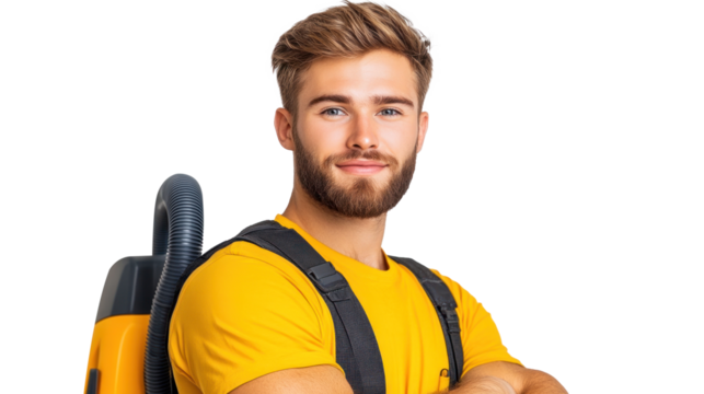 Dicut image of man worker standing with confident on a isolated transparent background.