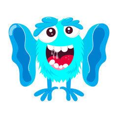 Cartoon style sticker of joyful monster with funny smile 