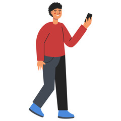 People Holding Smartphone Illustration with Minimalist Design Style. Isolated Vector Character.
