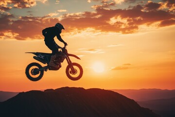 Motorcyclist in mid-air stunt