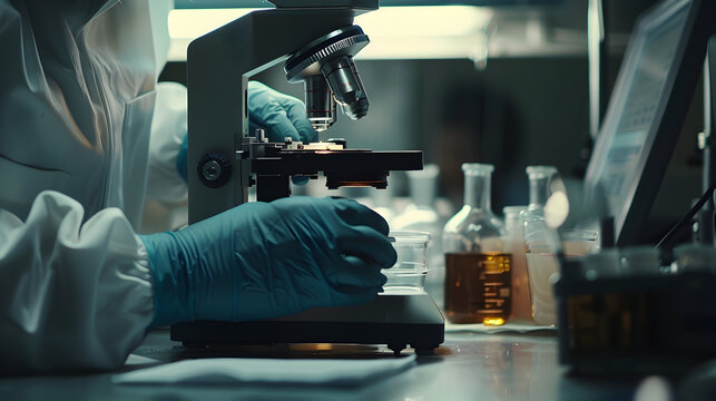Lab Scientist Using Microscope - Photo