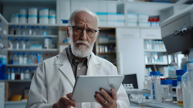 Senior Scientist Using Tablet in a Lab - Photo