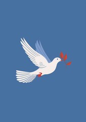 Fototapeta premium white dove in flight on a white background with an olive branch