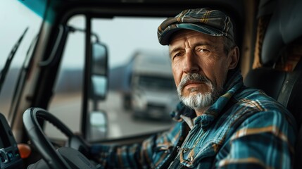 Portrait of a middle aged male Caucasian truck driver. copy space for text.