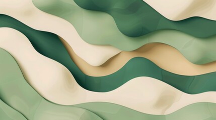 A serene abstract design featuring flowing waves in shades of green and beige, evoking a sense of calm and tranquility. 