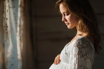 Fototapeta premium An expectant mother lovingly prepares for her baby's arrival, reflecting a blend of love, anticipation, and the symptoms of pregnancy.