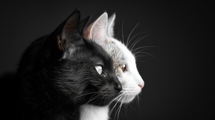 Two black and white cats lying together on a soft bed, one cat looks into the camera