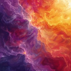 Obraz premium Abstract art with vibrant red, orange, and purple colors resembling swirling clouds or smoke.