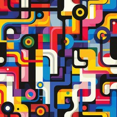 Abstract geometric pattern with colorful lines and circles.  A vibrant and dynamic design.