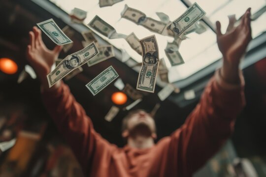 Photo of a man looking dollar money floats out away, Concept of Financial Problems, Generative AI