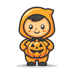 Cute boy in Halloween costume with pumpkin vector illustration