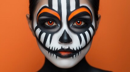 A person with a detailed Halloween makeup look