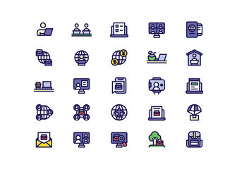 Lineal Fill Digital Nomad Icon Set