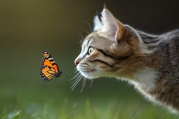 Young Cat Hunting Butterfly