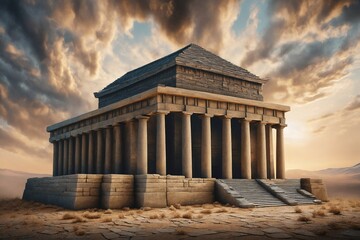 Fototapeta premium Ancient Temple in Desert at Sunset