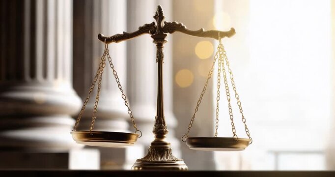 law firm consultation, legal advice service, family criminal social statute justice concept, swinging scales in front of supreme court house building, abstract background motion with copy space