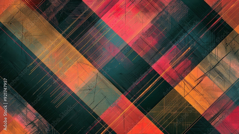 Poster a geometric line pattern with intersecting diagonal and vertical lines forming a lattice design