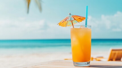 Tranquility by the Sea: Refreshing Tropical Drink on Beachside Table