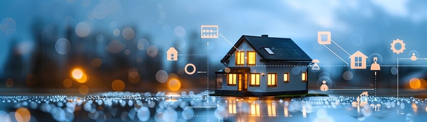 Comprehensive Insurance Coverage Symbolized by Home Surrounded by Icons in Winter Landscape