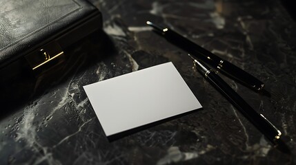 Elegant Black Pens and White Card on Marble