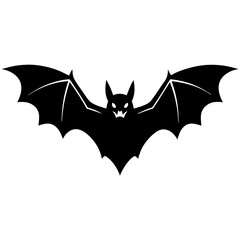 Bat full black Halloween silhouette vector art illustration
