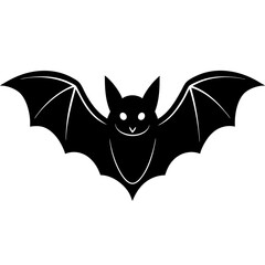 Bat full black Halloween silhouette vector art illustration
